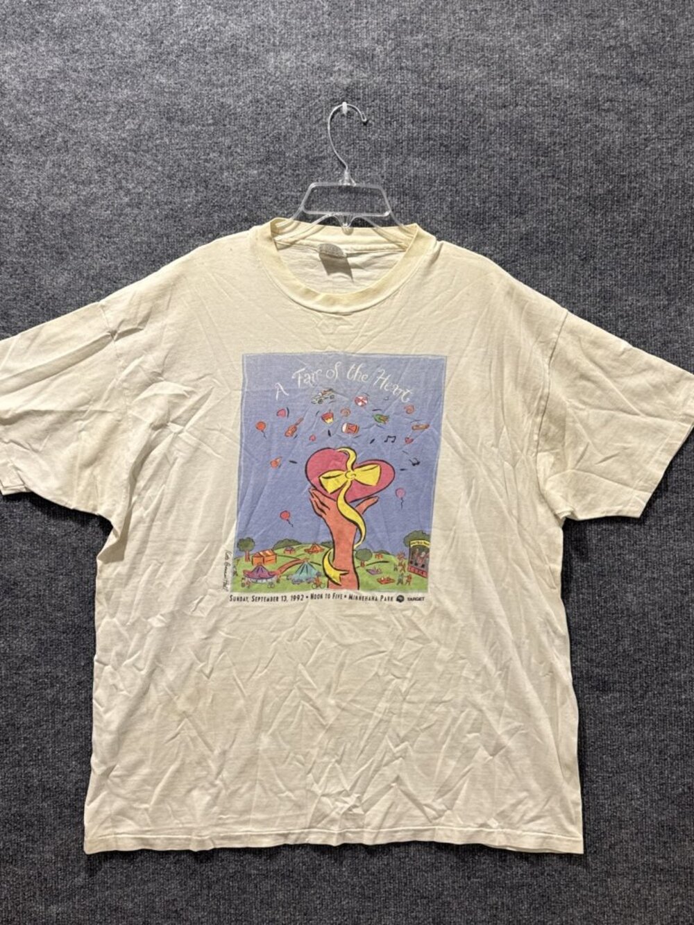 Hanes Yellow 90S A Fair Of The Heart Yellowed Short Sleeve T Shirt S Sz 2XL